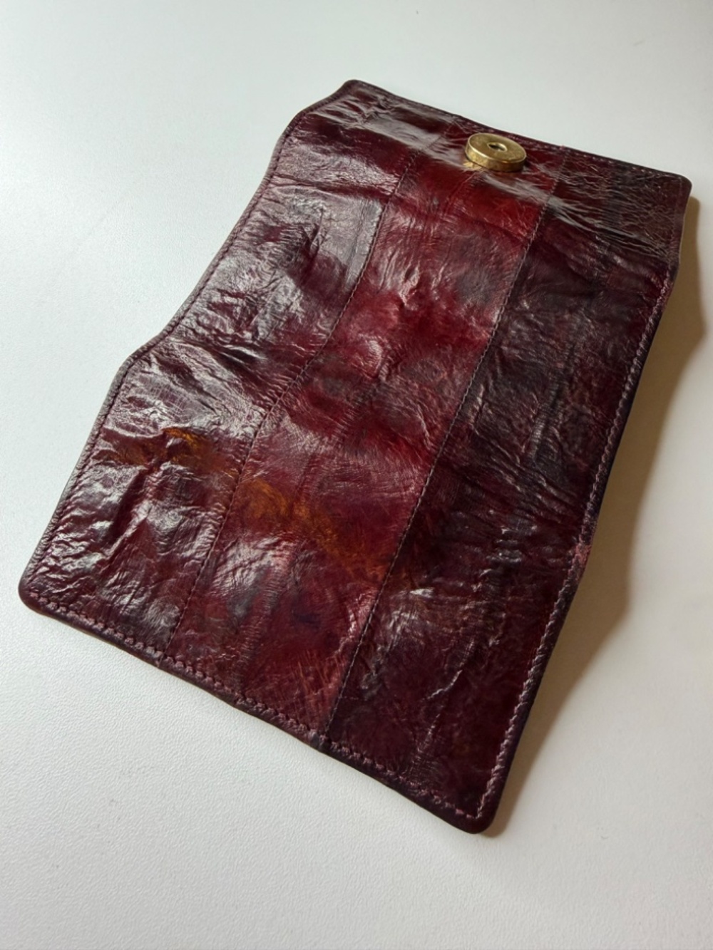 Vintage Burgundy Red Genuine Eel Skin Leather Key Wallet w/ Zip Pouch - Picture 10 of 14